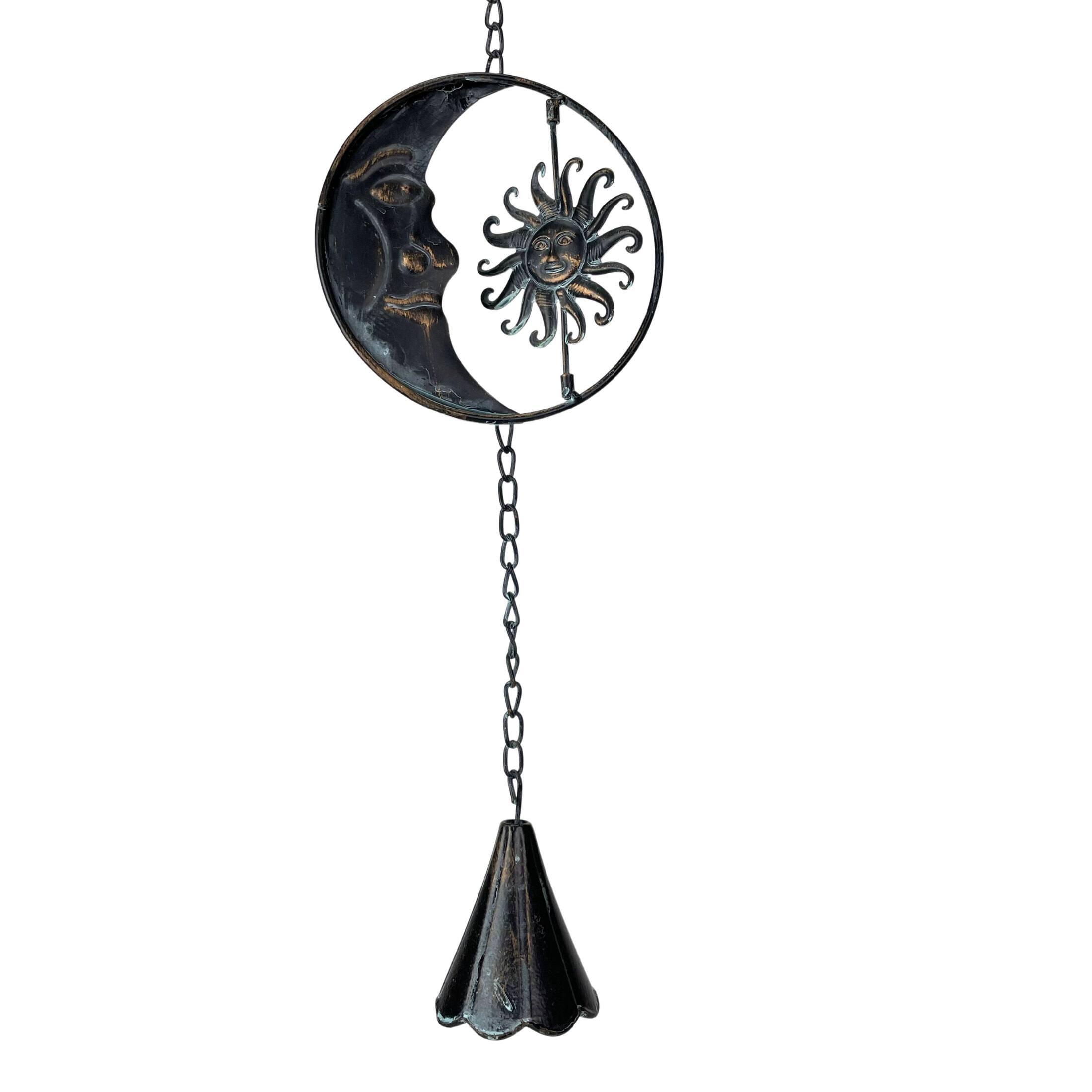 Alt View 9. Things2Die4 - 80-Inch Metal Rain Chain - 6 Celestial Crescent Moon & Suns, Verdigris Finish - Black.