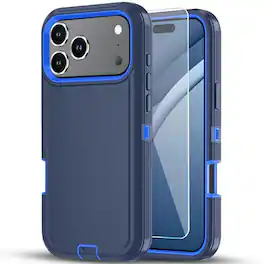 Kitcheniva - Shockproof Bumper Case Plus Tempered Glass For iPhone 17 Pro Max Navy / Blue - Navy/Blue