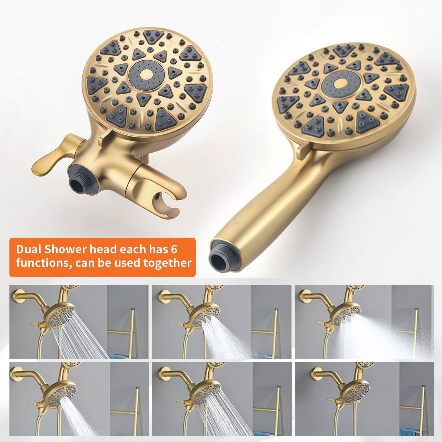 Dual Shower head each has 6 functions, can be used together