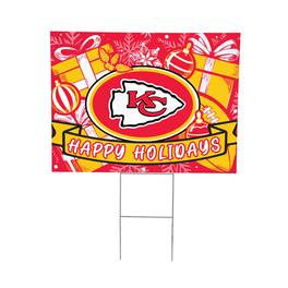 Evergreen Enterprises - Kansas City Chiefs 24" x 18" Happy Holidays Christmas Outdoor Staked Yard Sign - Multicolor