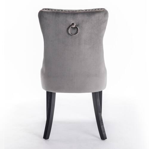Alt View 1. LUCKY ONE - Assembled Tufted PU Velvet Dining Chair Set of 2 with Wood Legs Nailhead Trim High Back - Black+ Gray.