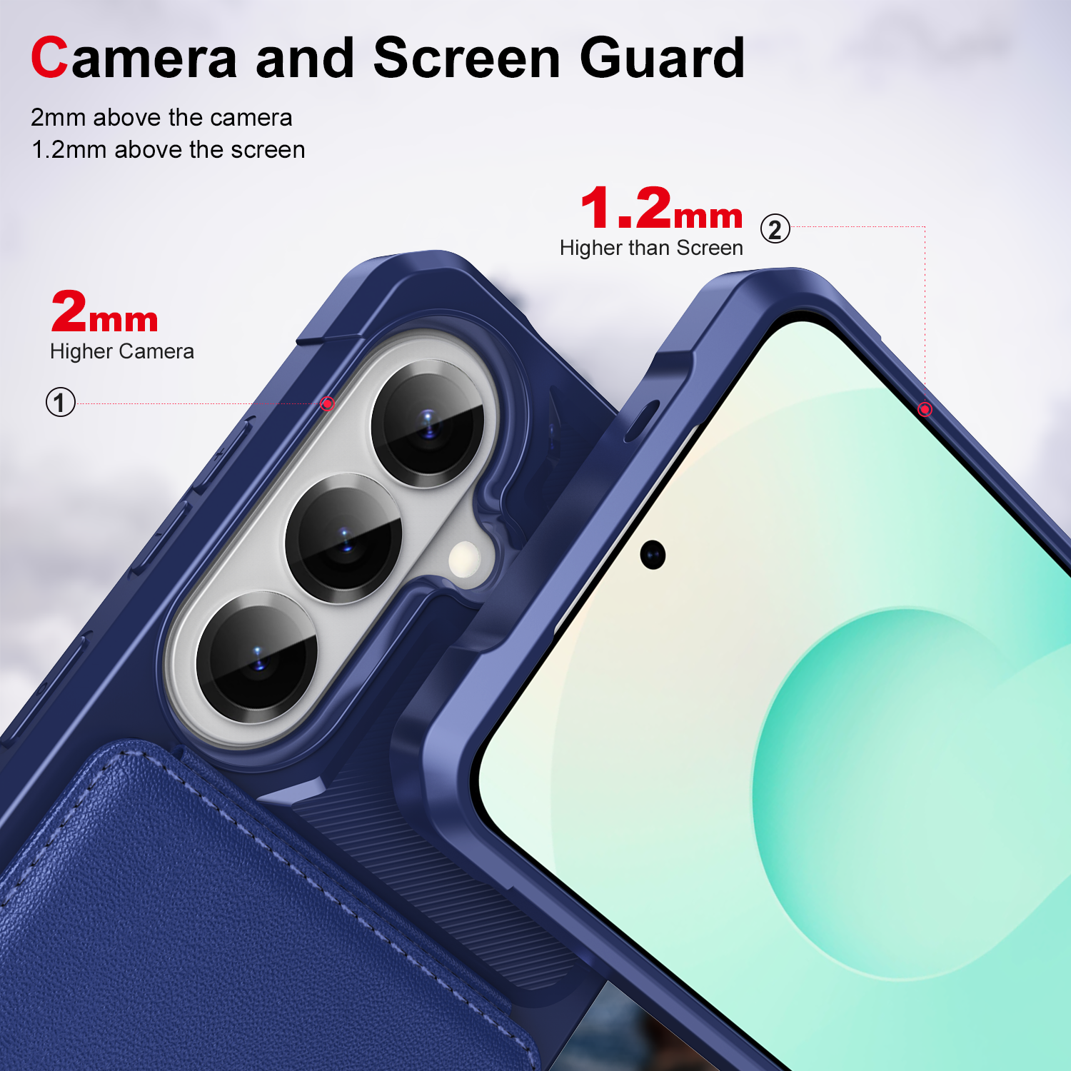 Camera and Screen Guard

2mm above the camera  
1.2mm above the screen

2mm  
Higher Camera

1.2mm  
Higher than Screen
