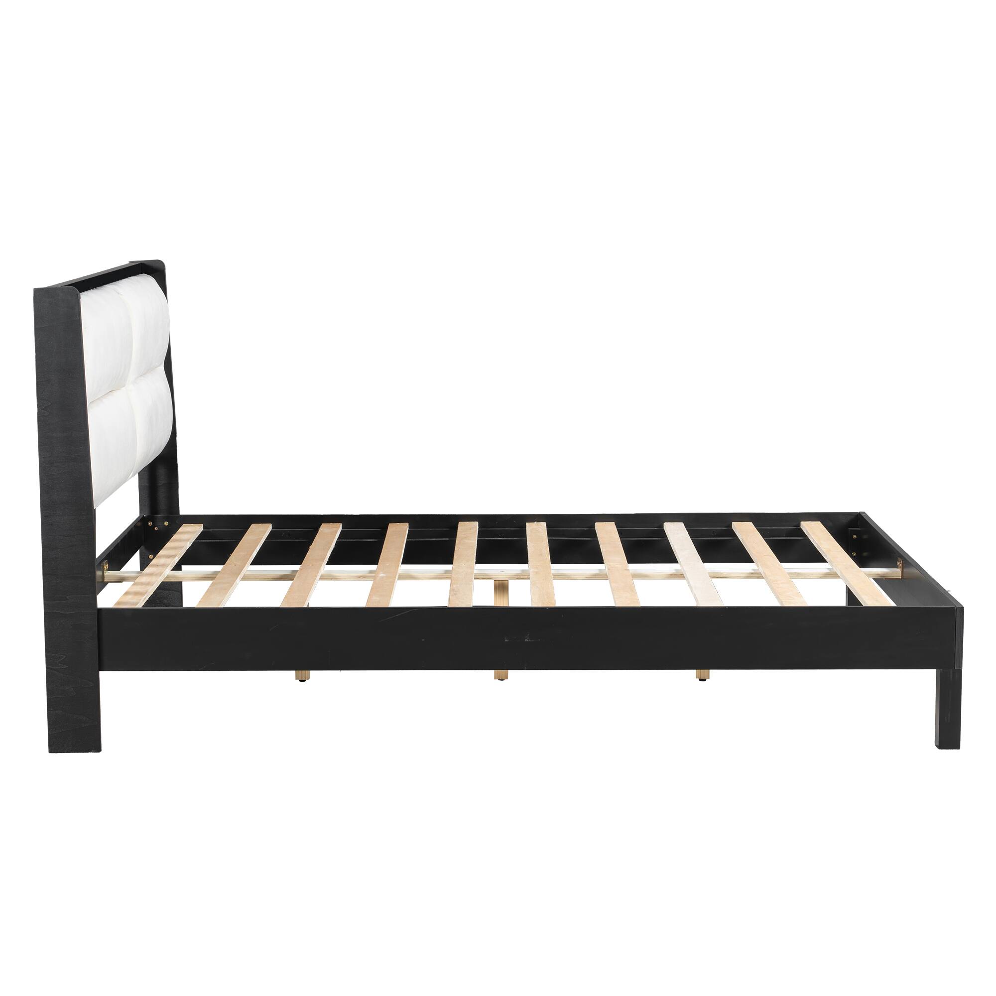 Alt View 2. Whisen - Queen Size Platform Bed Frame with Velvet Upholstered Headboard, No Box Spring Needed - Black.