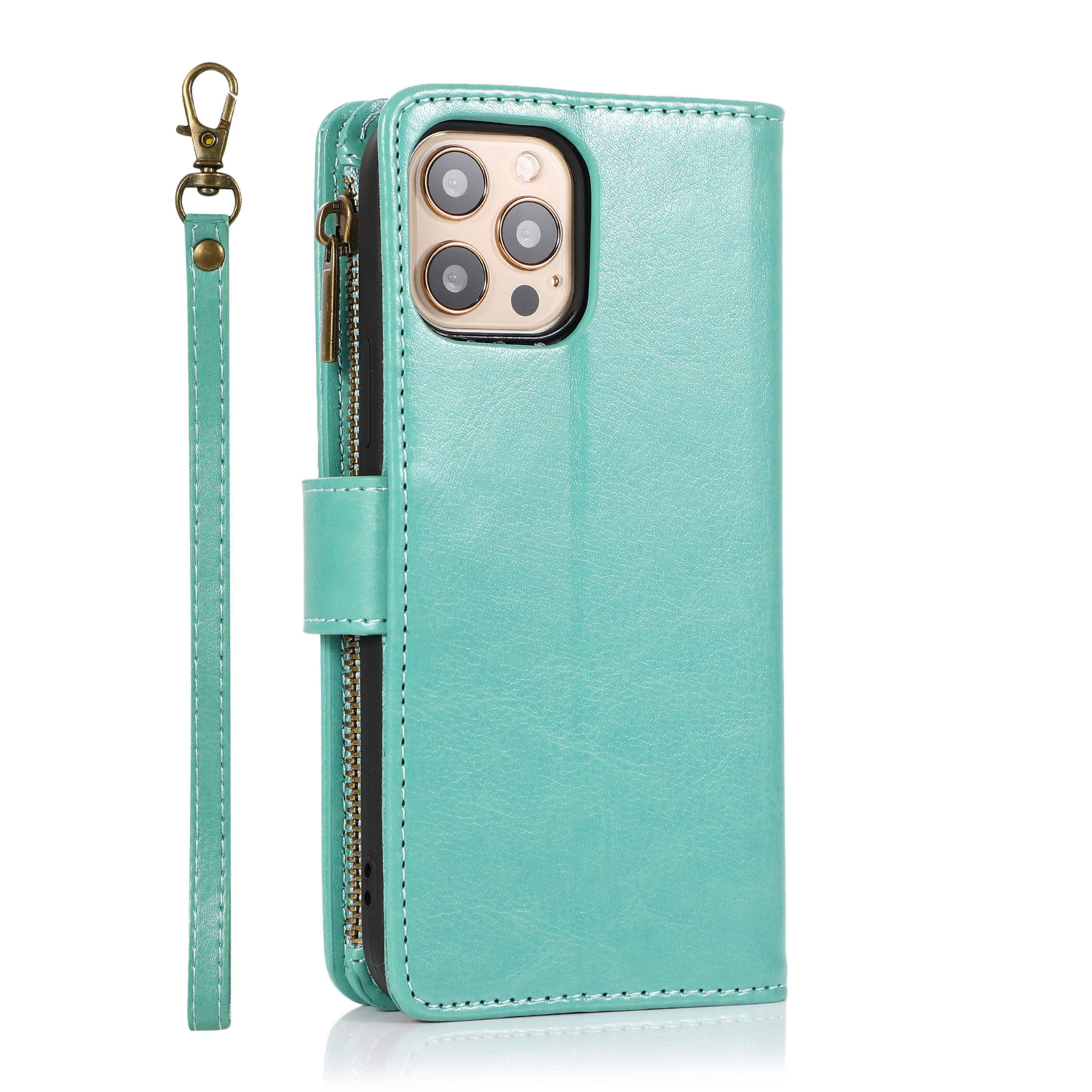 Kitcheniva - PU Leather Phone Wallet Zipper With Tempered Glass For iPhone 12/12 Pro - Teal price history on PriceWatchPro