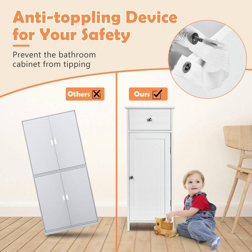 Anti-toppling Device for Your Safety  
Prevent the bathroom cabinet from tipping  

Others ❌  
Ours ✅