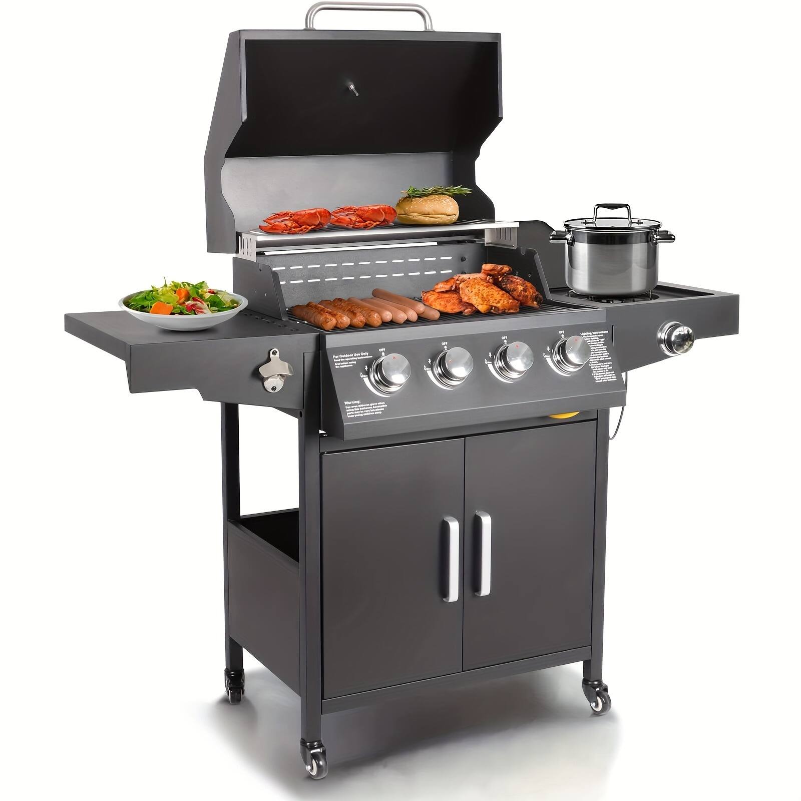 Alt View 2. GlowWise - Propane Gas Grill 4 Burners With Side Burner Freestanding Grill Cart With Wheels For Outdoor Garden Cooking Barbecue - Black.