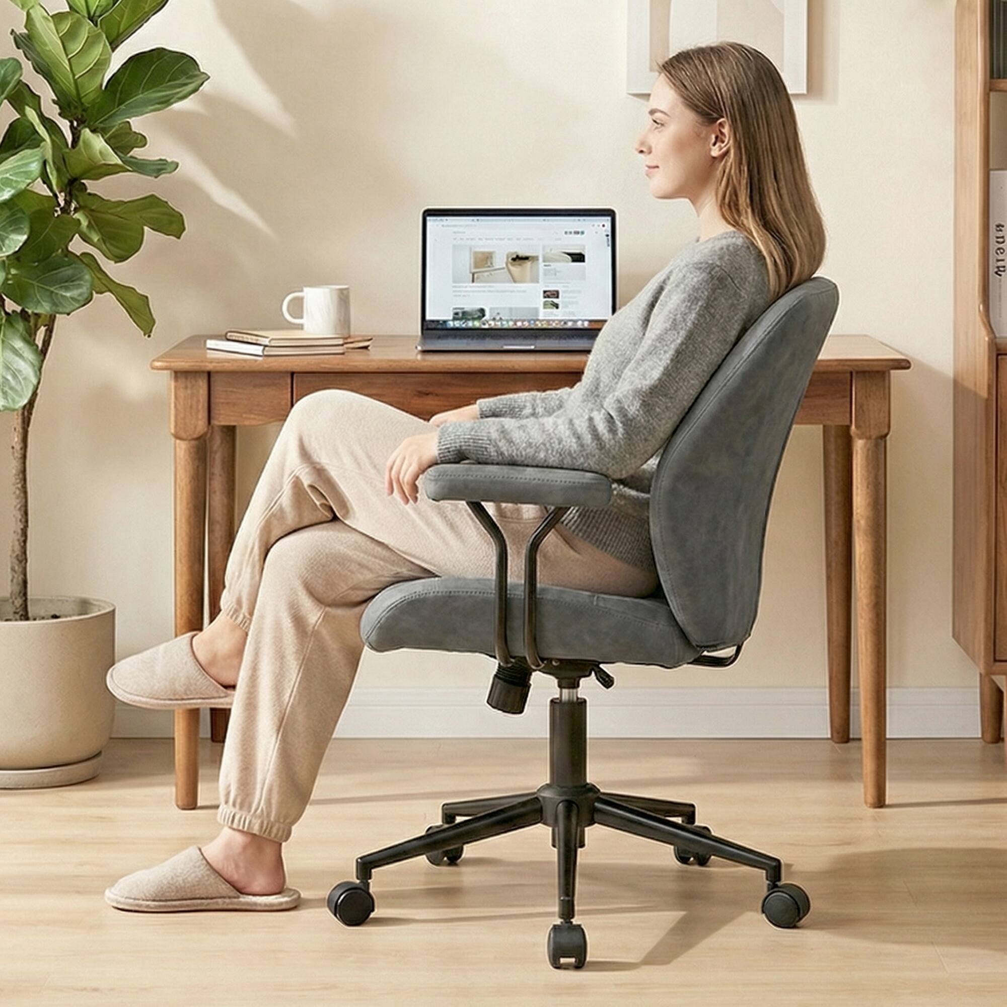 Alt View 5. KERDOM - Mid Back Ergonomic Home Office Chair with Lumbar Support & Removable Armrest, Rocking Swivel Vanity Chair Desk Chair - Dark Grey.