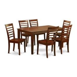 East West Furniture - 7 PC Dining room set - Table and 6 Kitchen Dining Chairs - Mahogany