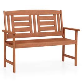 Costway - Outdoor Solid Wood Loveseat with Inclined Backrest & Slatted Seat Teak Painting - Orange