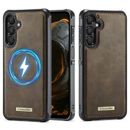 Dteck - PU Leather Texture Case for Samsung Galaxy A17 5G, Elegant Slim Shockproof Magnetic Cover, Mag-Safe Compatible Design - Coffee