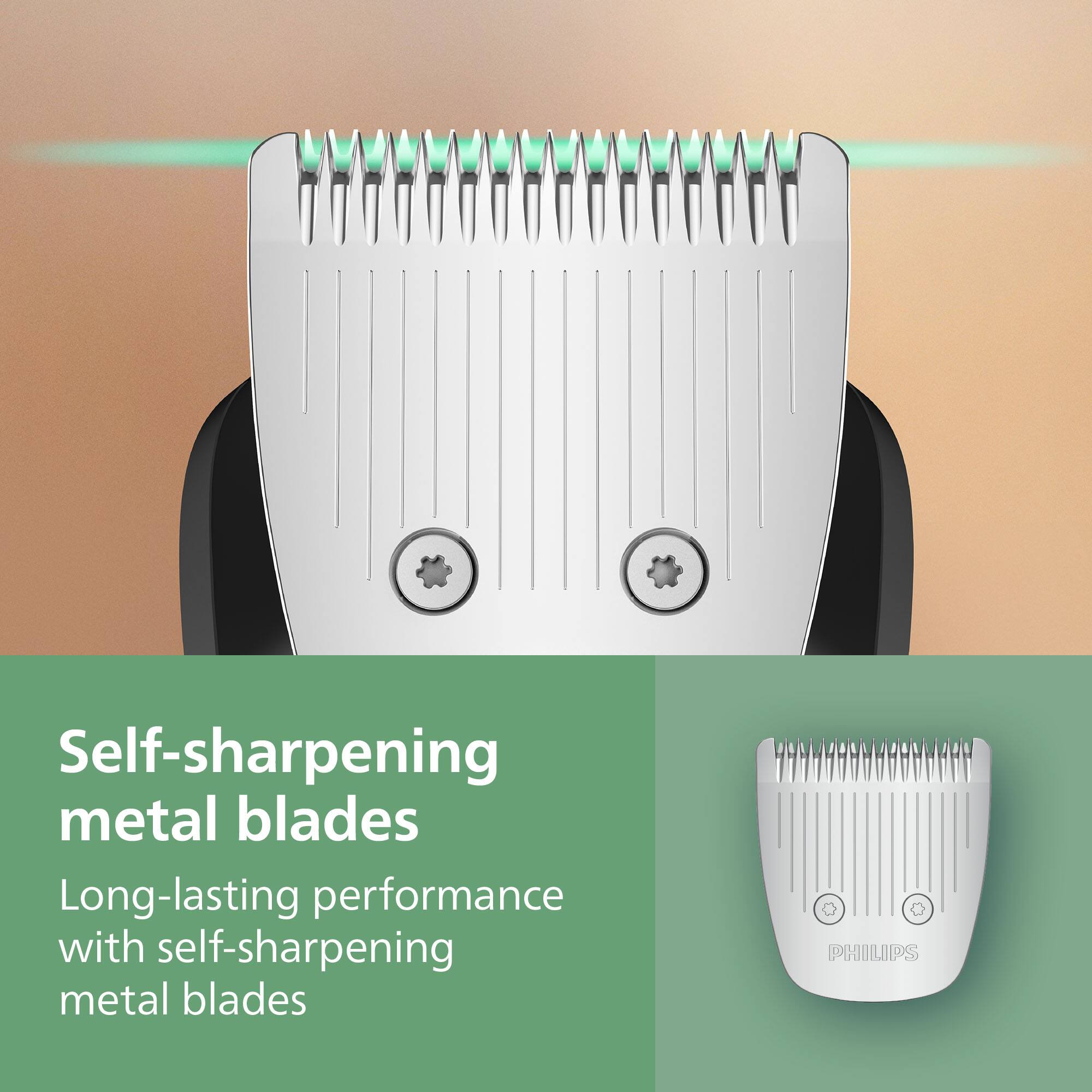 Self-sharpening metal blades  
Long-lasting performance with self-sharpening metal blades  
PHILIPS
