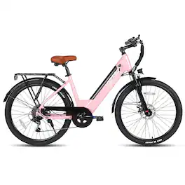 HILAND - Ambrum 26" Electric Bike for Adults, City Commuter E-Bike, 500W Motor, 36V 10.4AH Battery - Pink