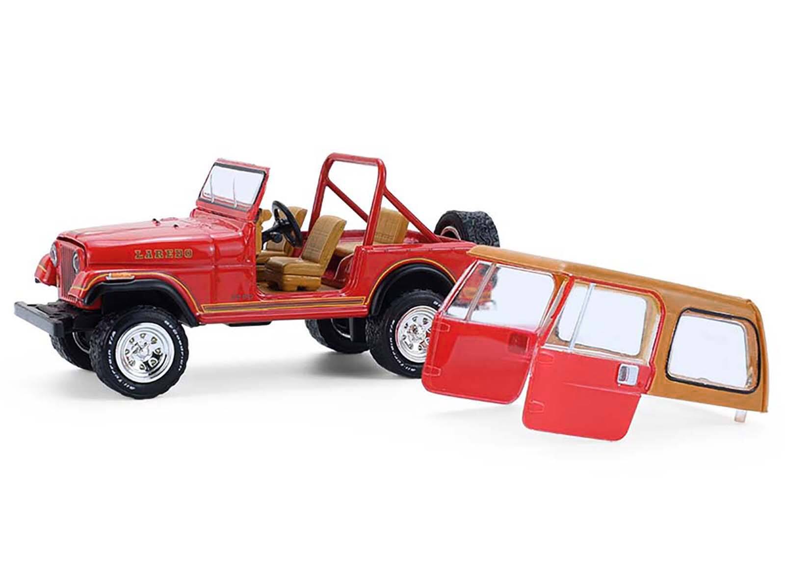 Alt View 1. Greenlight - 1980 Jeep CJ-7 Laredo Red with Tan Top "All Terrain" Series 1/64 Diecast Model Car by Greenlight.