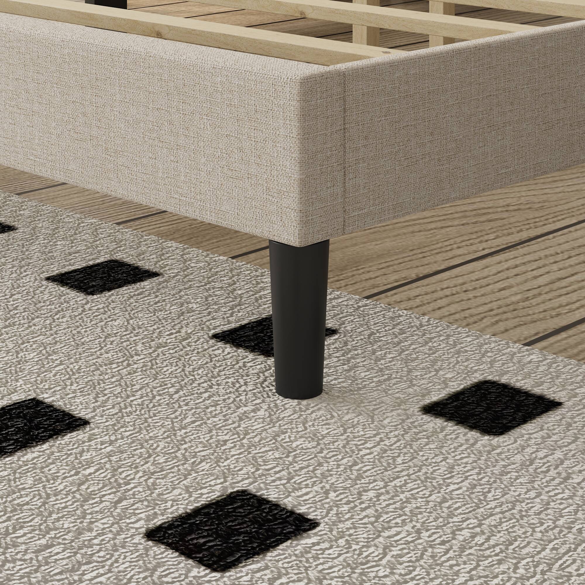 Alt View 7. Famapy - Famapy Upholstered Bed Frame: Plush Linen Headboard & Reinforced 10 - Slat Support - Off-White.