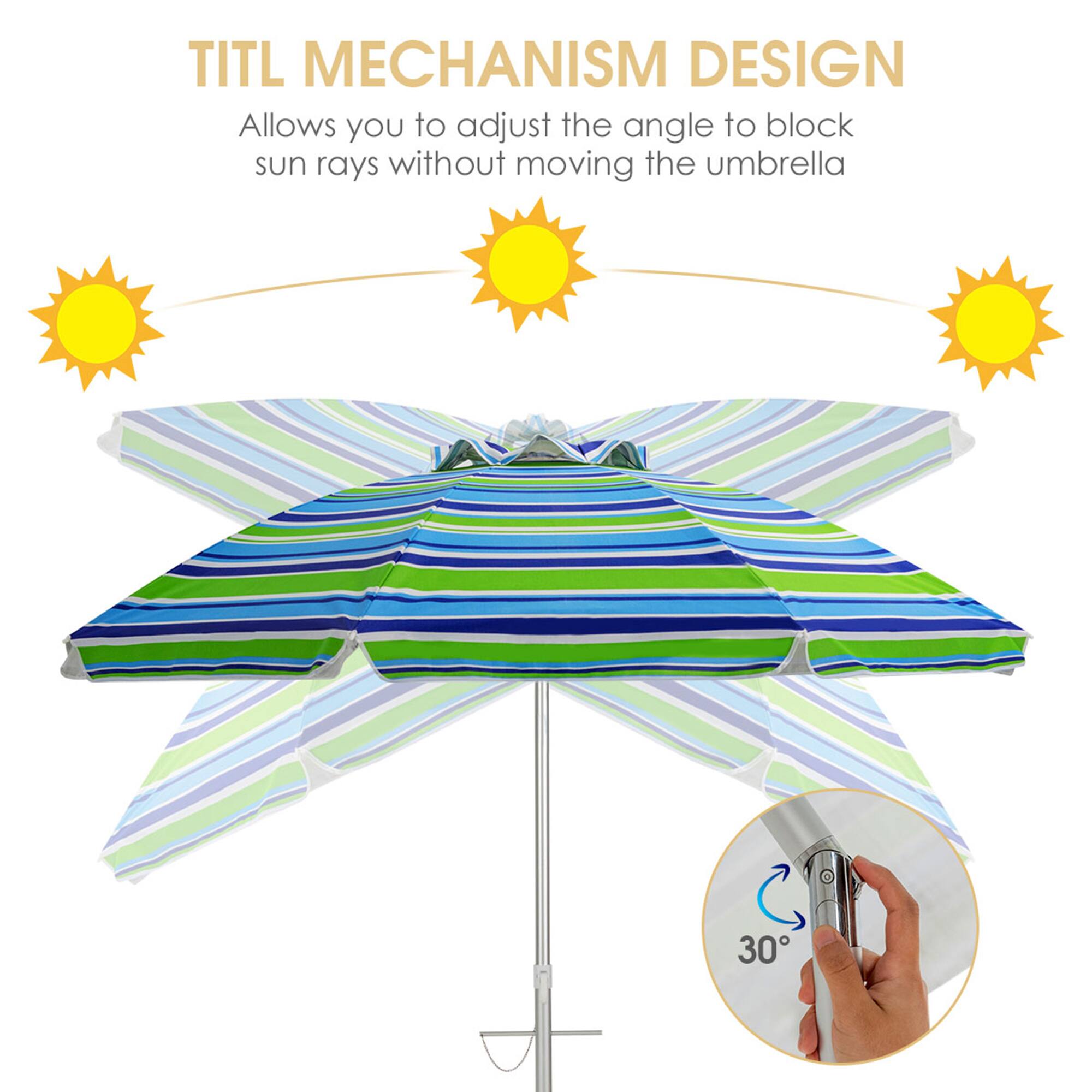 TITL MECHANISM DESIGN  
Allows you to adjust the angle to block sun rays without moving the umbrella