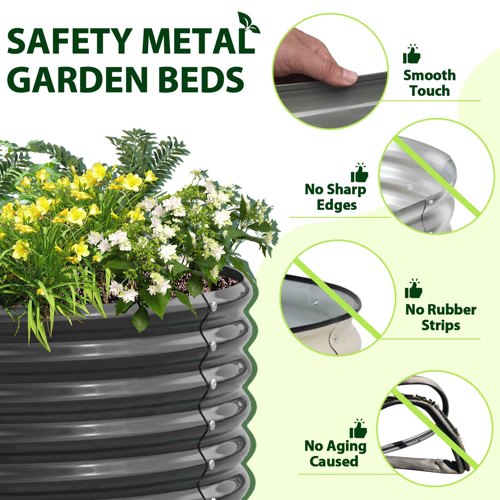 SAFETY METAL GARDEN BEDS

- Smooth Touch
- No Sharp Edges
- No Rubber Strips
- No Aging Caused