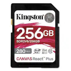 Kingston 256GB SDR2V6/256GB 280 MB/s V60 XC II 10 CANVAS React Plus