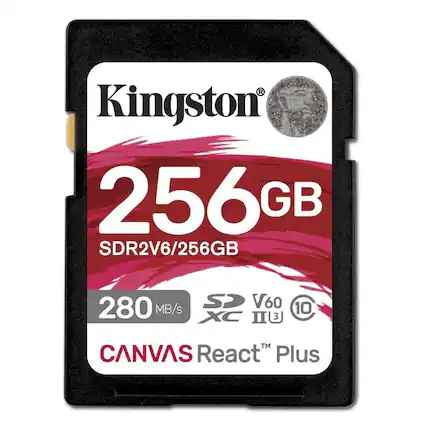 Kingston 256GB SDR2V6/256GB 280 MB/s V60 XC II 10 CANVAS React Plus