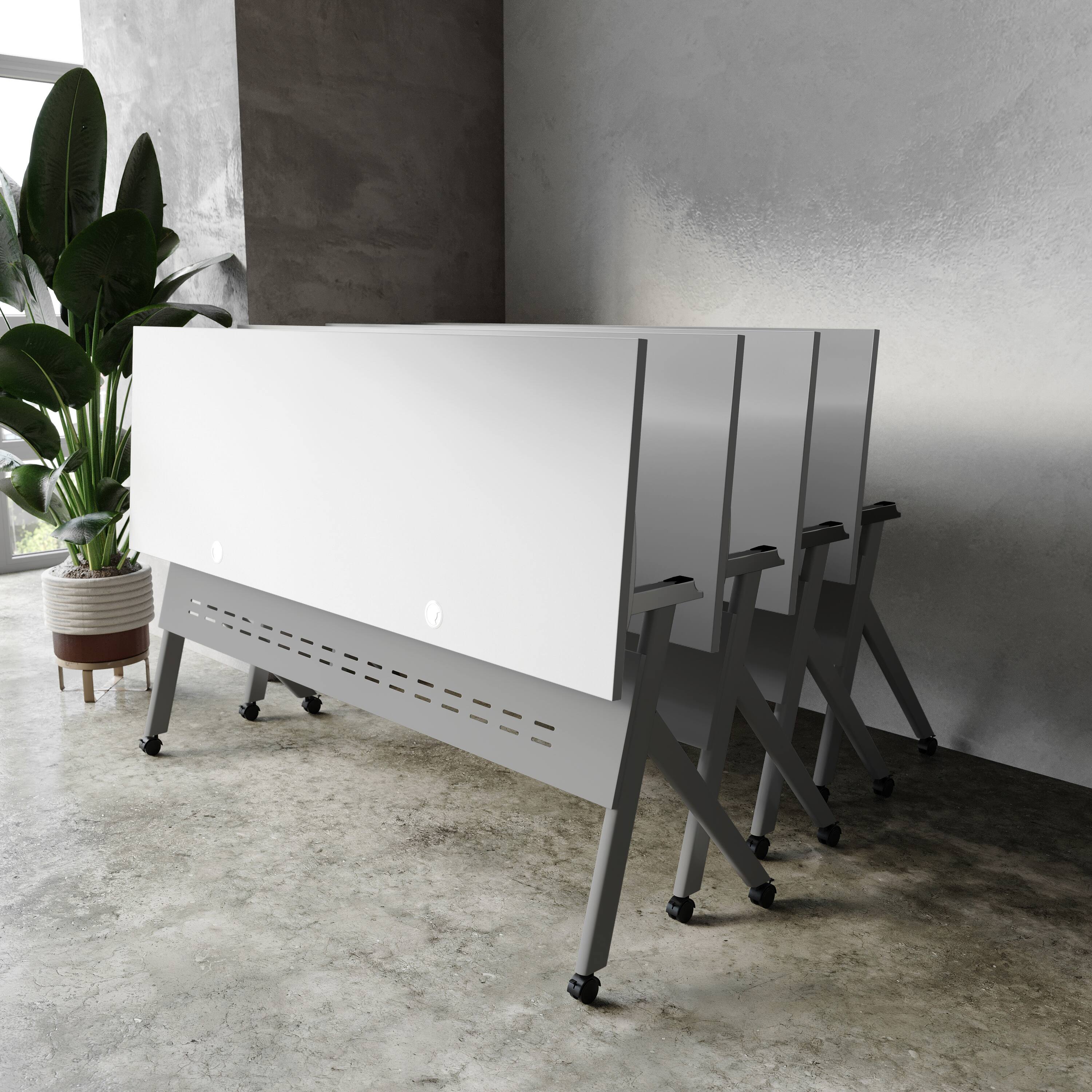 Alt View 1. Flash Furniture - Davis Commercial Grade 72" x 24" Heavy-Duty Nesting Flip Training Table with Y-Legs, Modesty Panel, 1" Thick Gray Tablet - Gray.