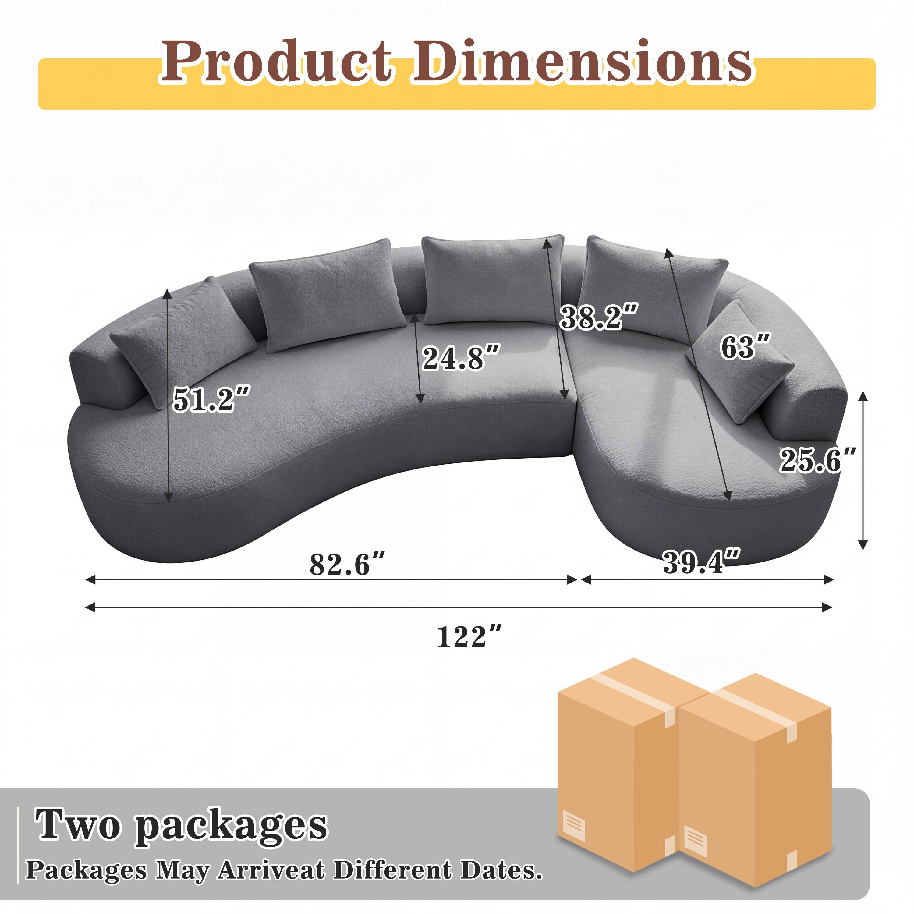 Product Dimensions: 51.2" x 24.8" x 38.2" x 63" x 25.6" x 82.6" x 39.4" x 122"

Two packages. Packages may arrive at different dates.