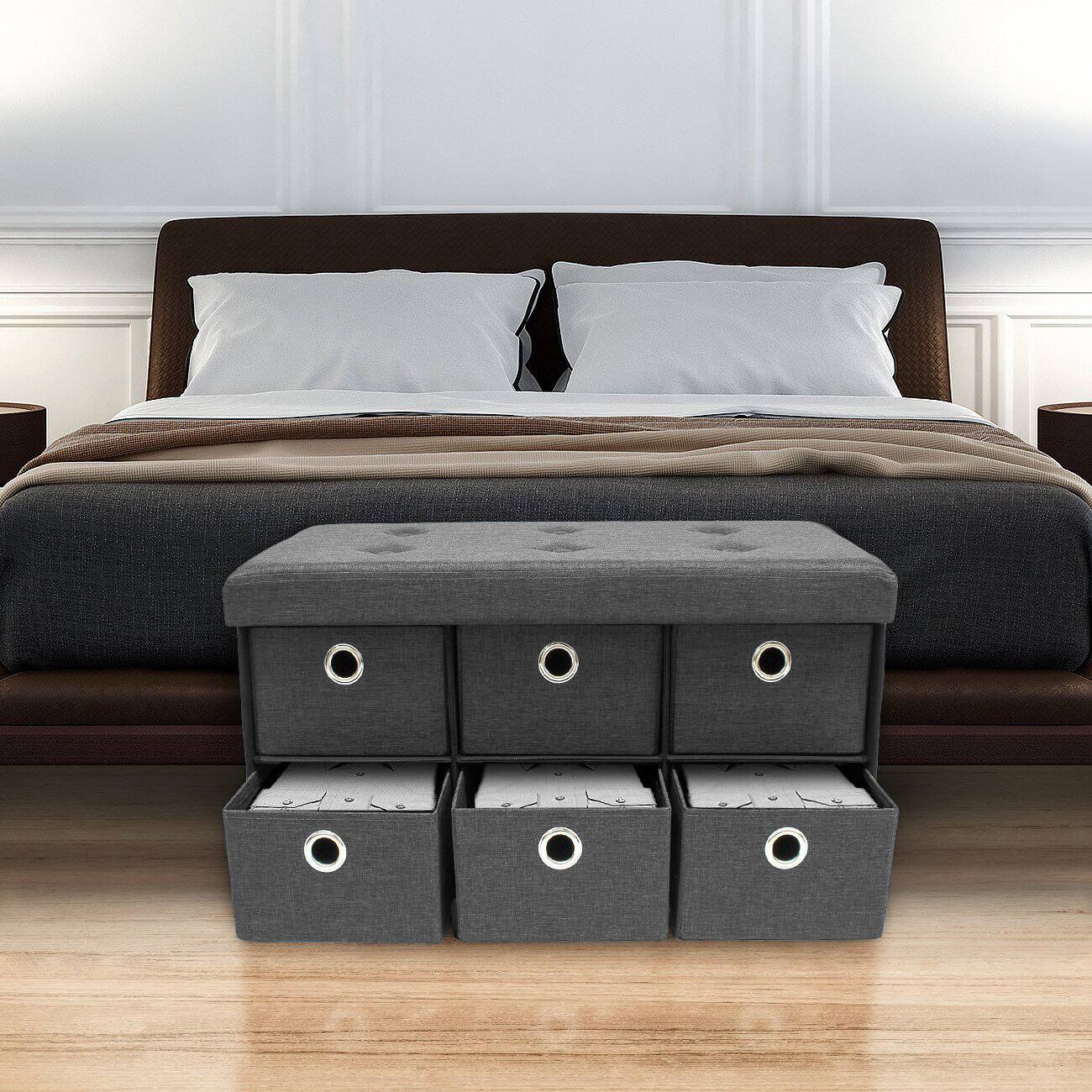 Angle. Sorbus - Sorbus Collapsible Storage Bench Chest with Drawers -  Entryway, Bedroom Bench, Cubby Drawer Footstool - Gray.