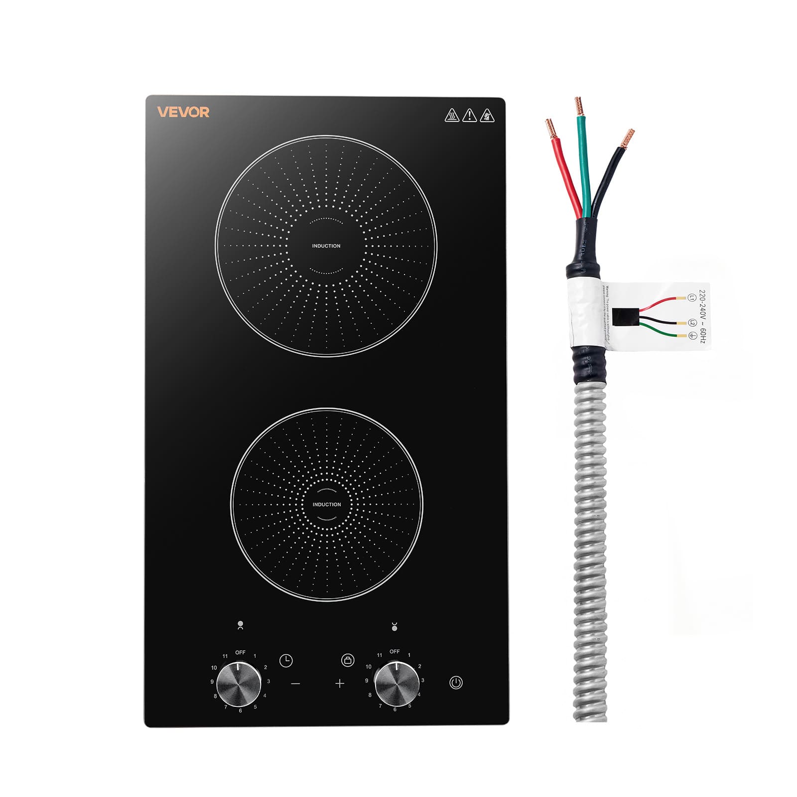 VEVOR - Induction Cooktop 12in 2 Burners Built-in Electric Stove 220V 3500W, Low-Power Continuous Heating, Induction Burner - Black