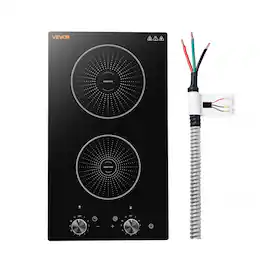 VEVOR - Induction Cooktop 12in 2 Burners Built-in Electric Stove 220V 3500W, Low-Power Continuous Heating, Induction Burner - Black