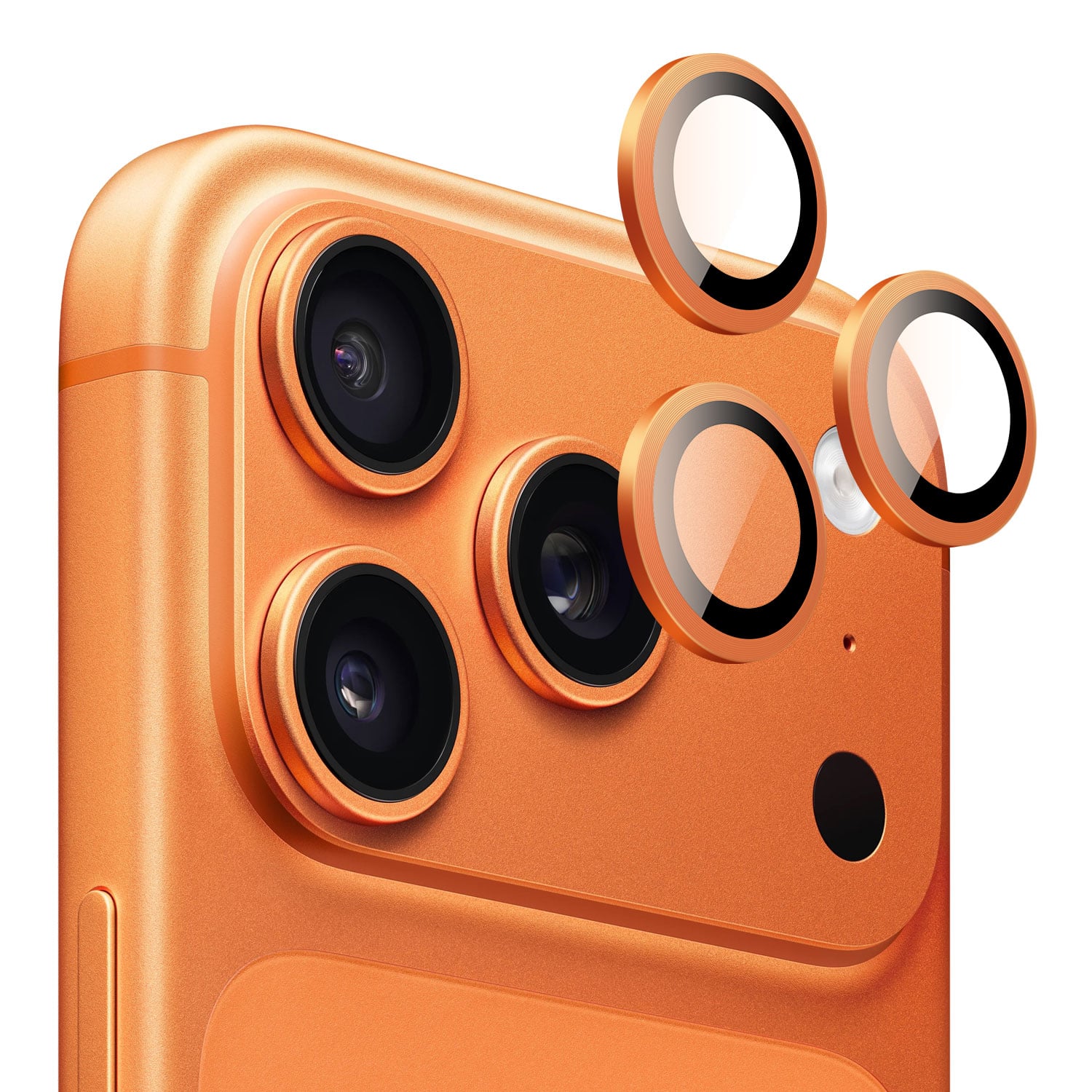 Front. SaharaCase - Apple iPhone 17 Pro/iPhone 17 Pro Max Camera Glass Protector | Titanium Body | Exact Color Match | 2Pack - Cosmic Orange.