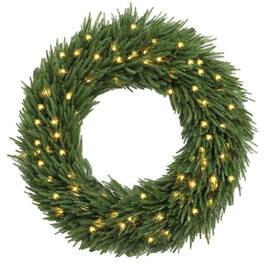 PULUZ - Christmas Decoration, 36 in Pre-Lit Norfolk Pine Artificial Christmas Wreath with 100 LED Lights - Green