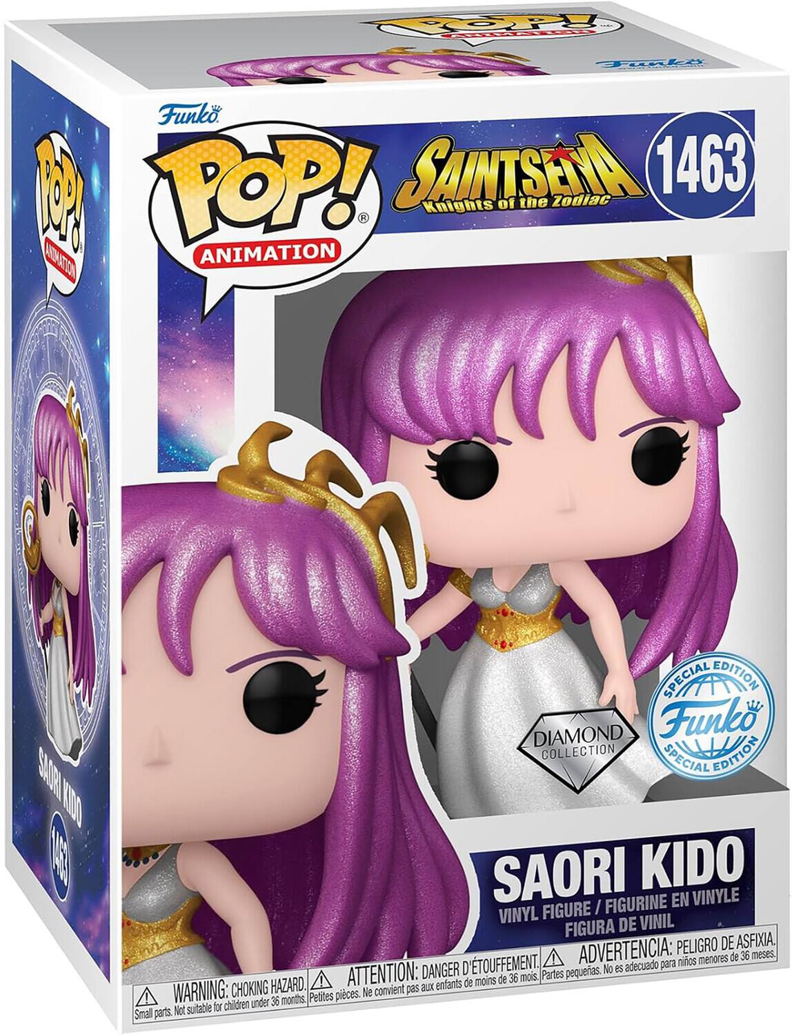 OP aaddoo iLi Funko. M POP! SAINTSENA 1463 Knights of the Zodiac K LMATIN AOIK ANIMATION SAORY KIDO E SPECIAL EDITION DIAMOND Funk COLLECTION SPECIAL EDITION SAORI KIDO FIGURINE EN VINYLE VINYL FIGURE / FIGURA DE VINIL ADVERTENCIA: PELIGRO DE ASFIXIA. menores de 36 meses. D'TOUFFEMENT. adecuado para niños DANGER pequeras. No es HAZARD ATTENTION: enfants de moins de 36 mois. Partes WARNING: CHOKING Ne convient pas aux under 36 months, Petites pieces. Not suitable for children Small parts.
