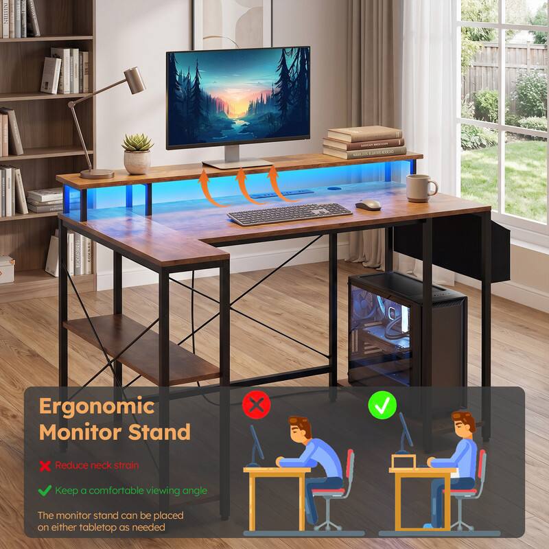 Ergonomic Monitor Stand

- Reduce neck strain
- Keep a comfortable viewing angle

The monitor stand can be placed on either tabletop as needed