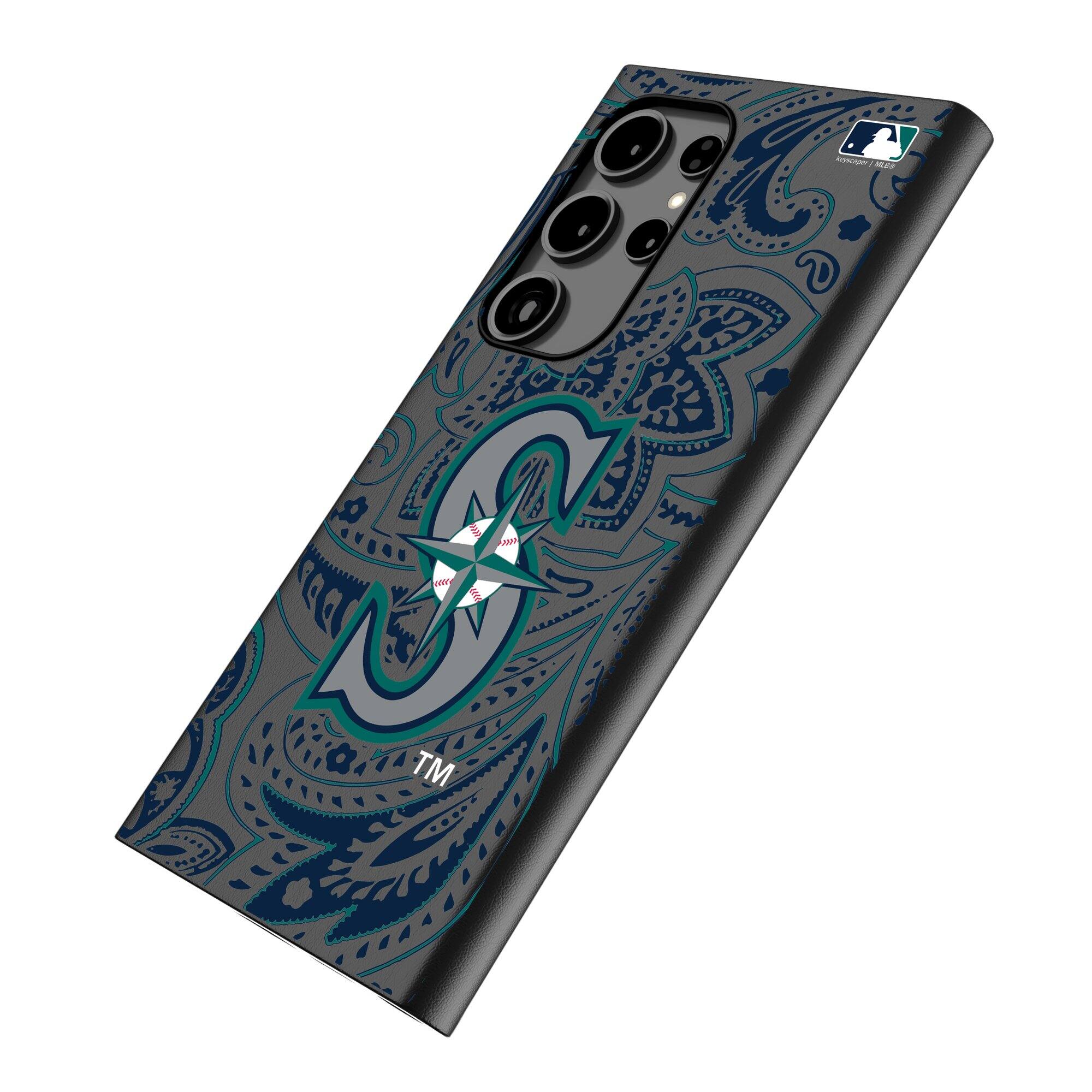 Alt View 1. Keyscaper - Seattle Mariners Paisley Galaxy Magnetic Bump Case - S25 - Black.