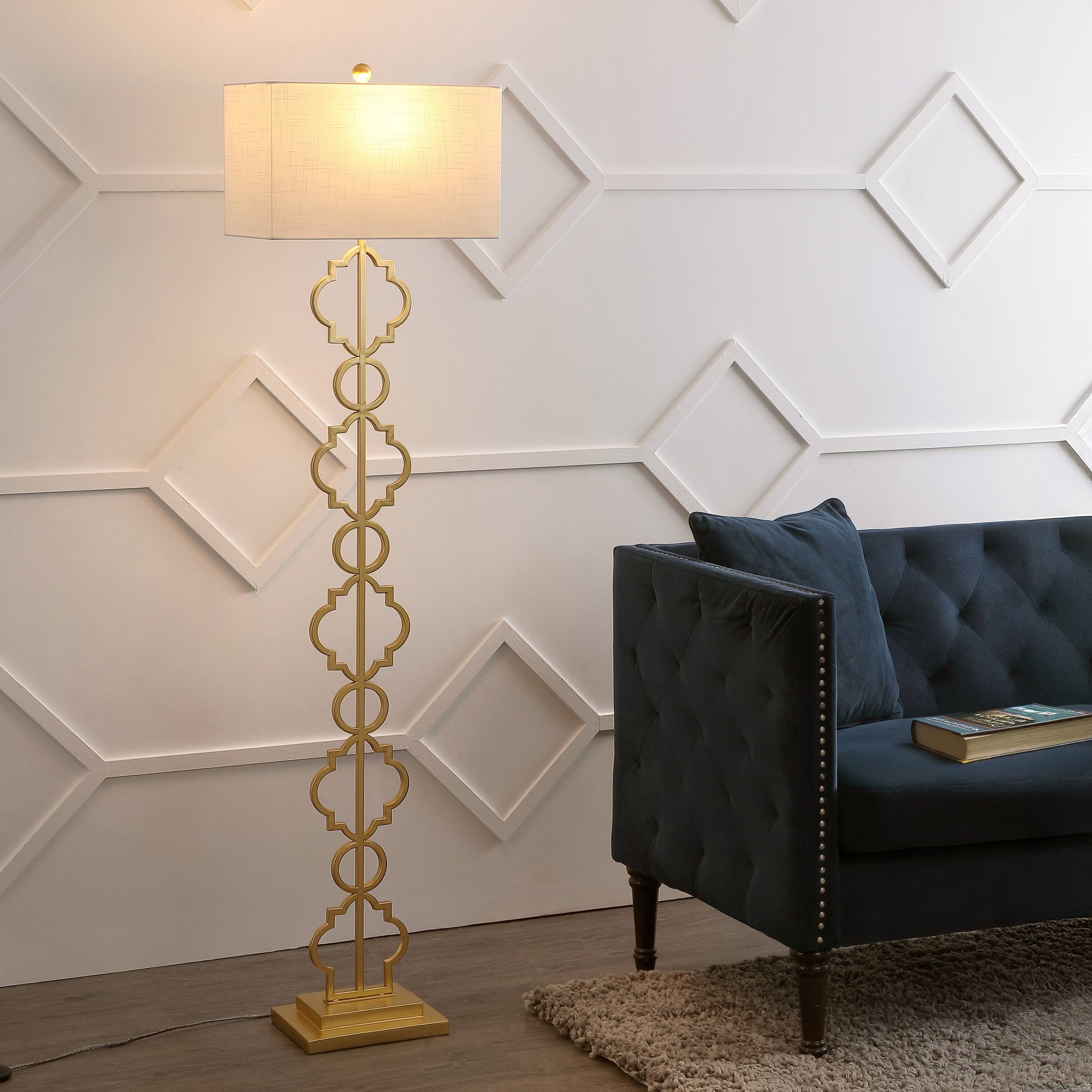 Alt View 1. Jonathan Y - Selina 64.5" Transitional Glam Iron Ogee Trellis LED Floor Lamp, Gold Painting - Gold Painting.