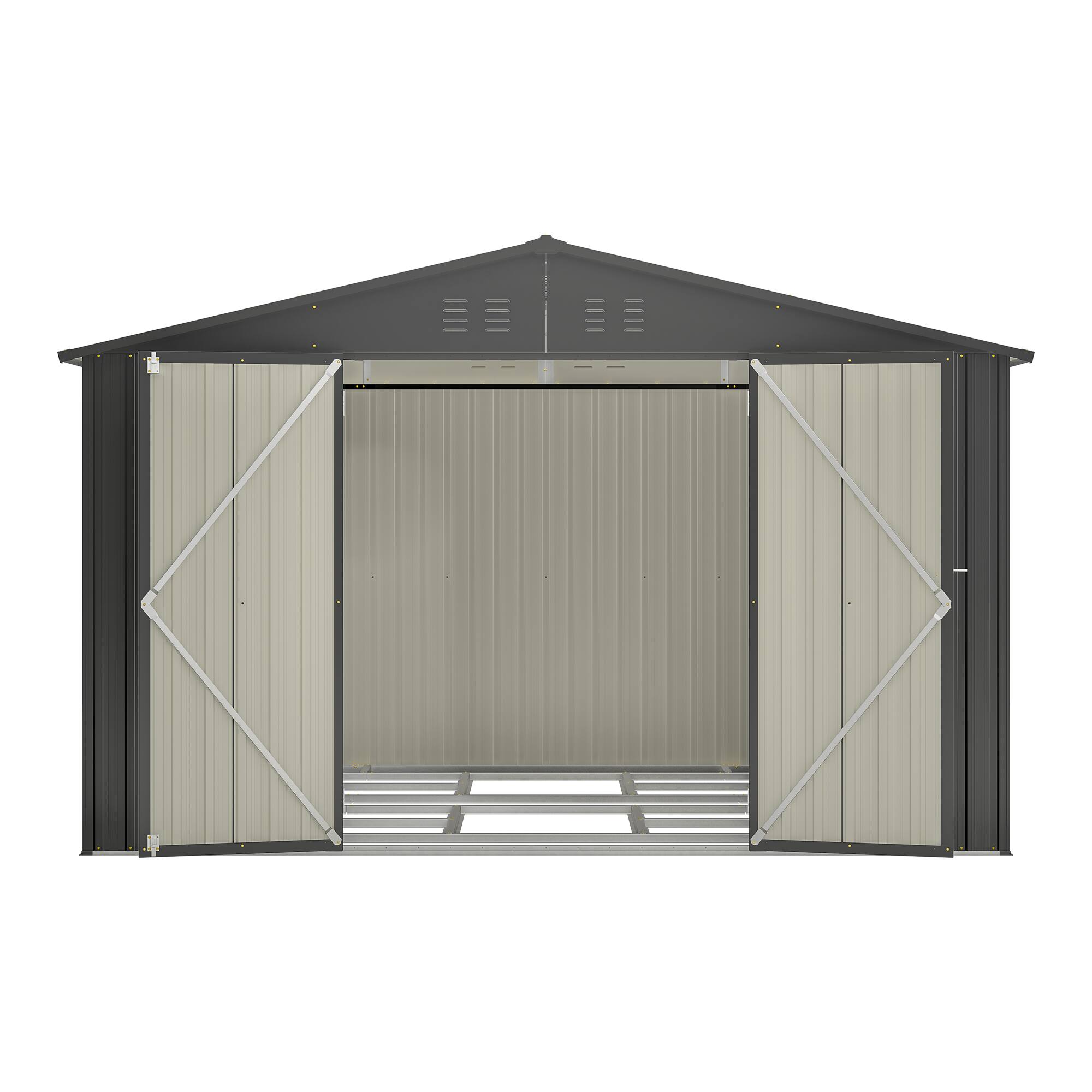 Alt View 7. Loheer - Loheer 10x8 FT Metal Storage Shed Black Outdoor Tool Shed with Lockable Doors All Weather Backyard Garden Lawn Shed.
