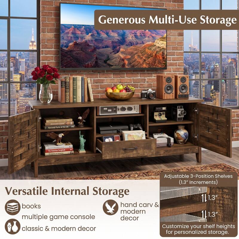Generous Multi-Use Storage

National Parks of the US

TM American Songbook Designers

Adjustable 3-Position Shelves (1.3" Increments) Versatile Internal Storage

- books
- multiple game console
- classic & modern decor

hand carved & modern decor

Customize your shelf heights for personalized storage.