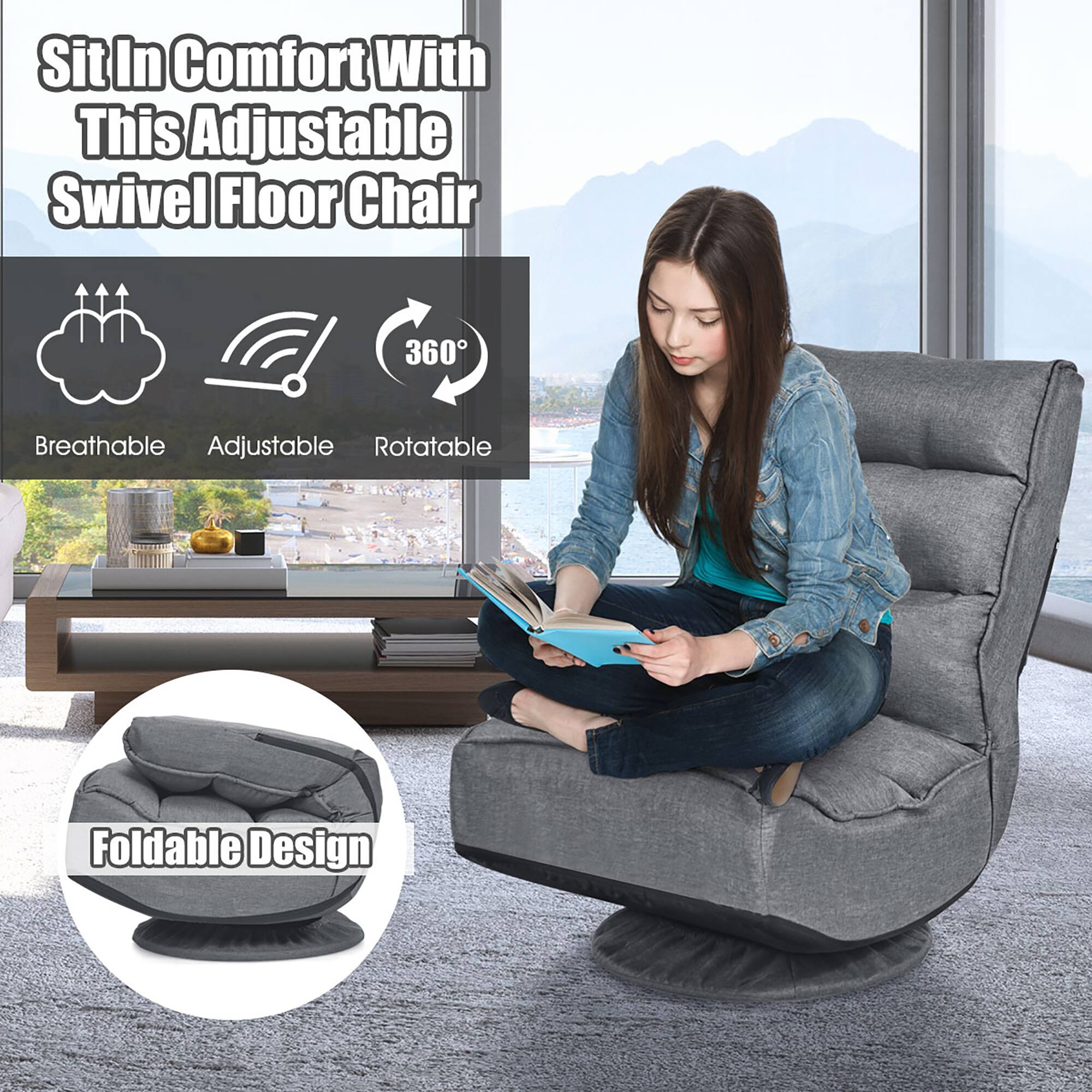 Sit In Comfort With This Adjustable Swivel Floor Chair

- Breathable
- Adjustable
- Rotatable
- 360°
- Foldable Design