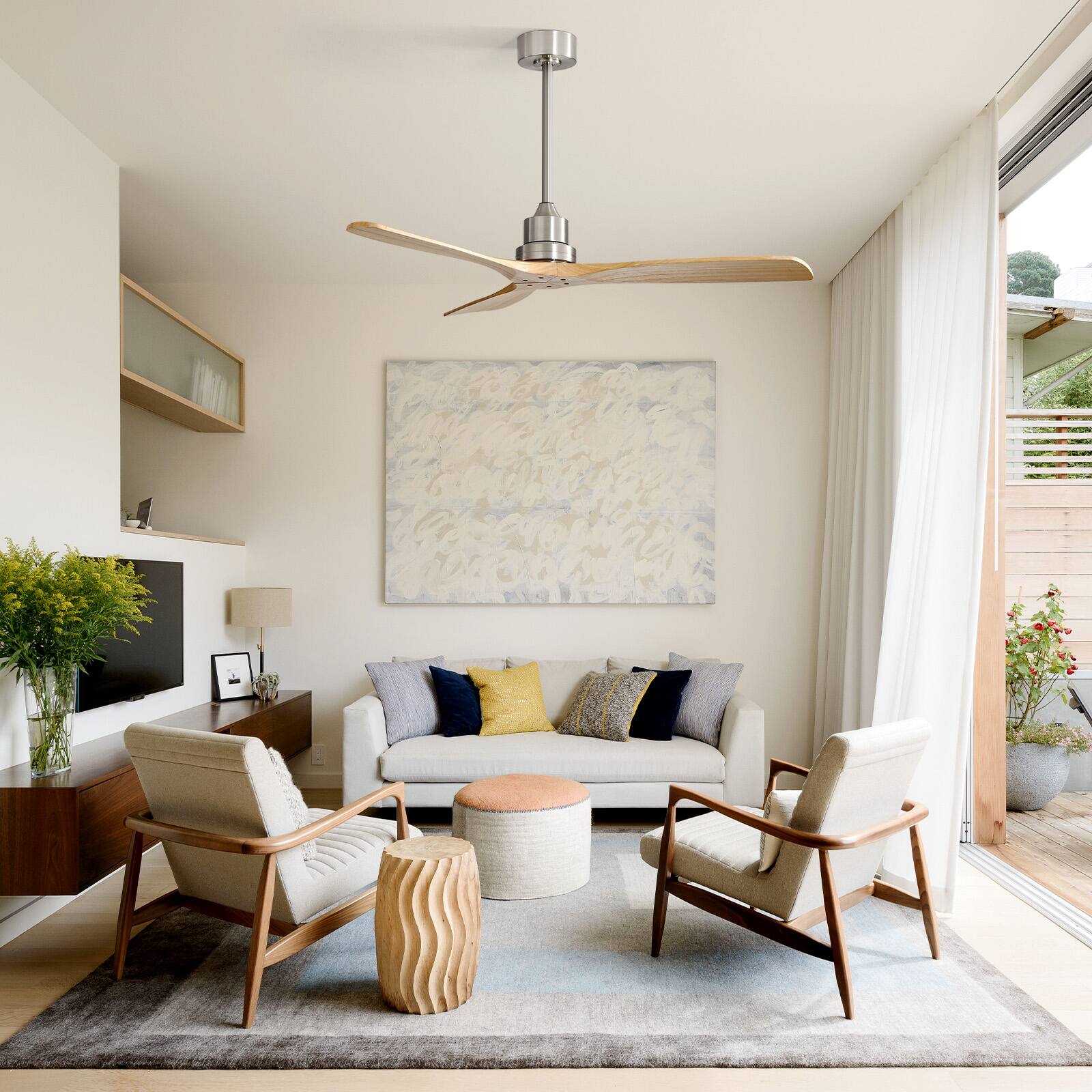 Alt View 4. Sofucor - 52'' Smart Ceiling Fan No Light with Remote/APP/Alexa Control 3 Wood Blades Propeller Large Airflow DC Farmhouse Fan - Silver.