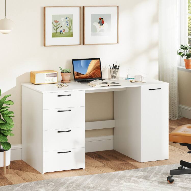 Left. SlickBlue - Computer Desk with Power Outlets and 4 Storage Drawers for Home Office - White.