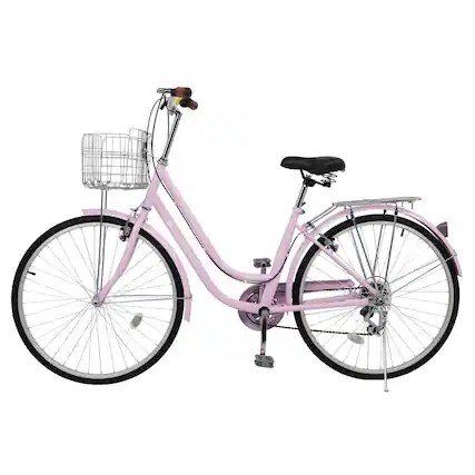 Front. Winado - 26'' Adults Commuter City Bike 7 Speed Cruiser Bicycle with Basket - PINK.