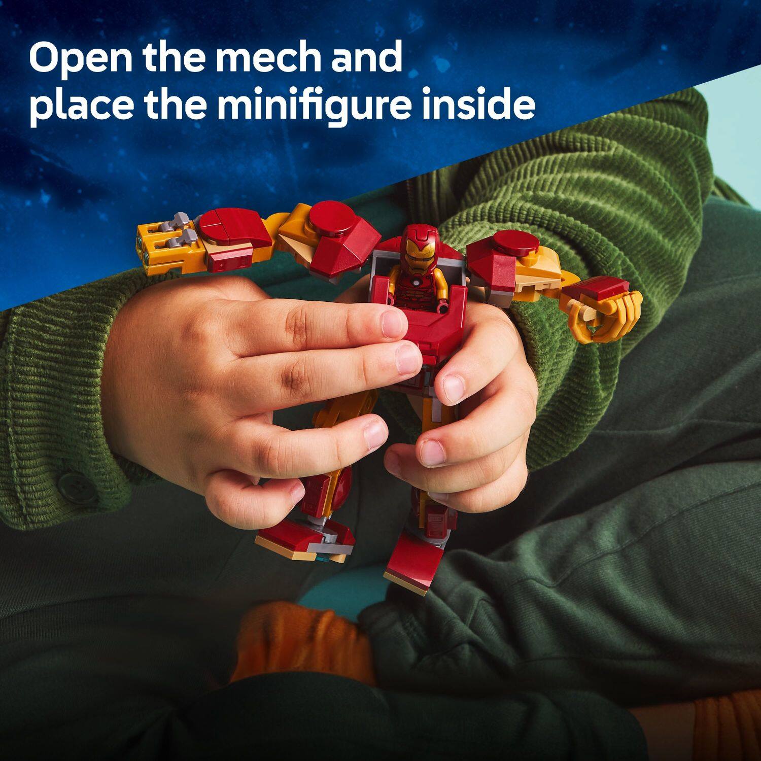 Open the mech and place the minifigure inside.