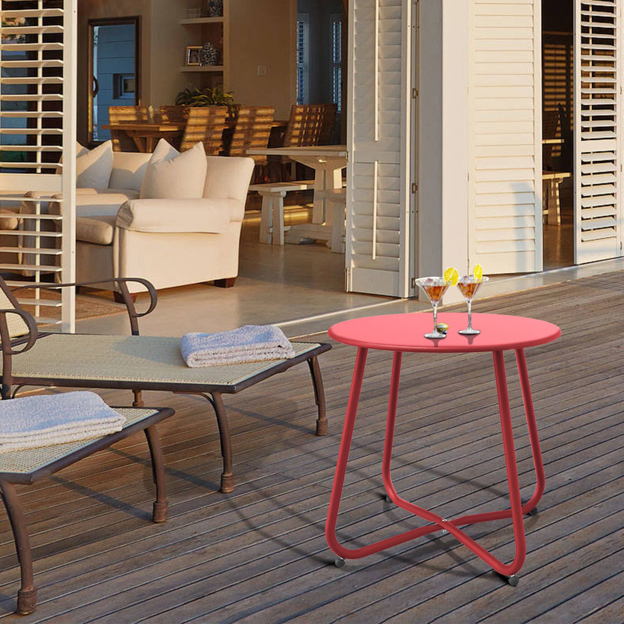 Left. Decksplore - Small Round Side Table Outdoor Side Table Patio End Table - Red.