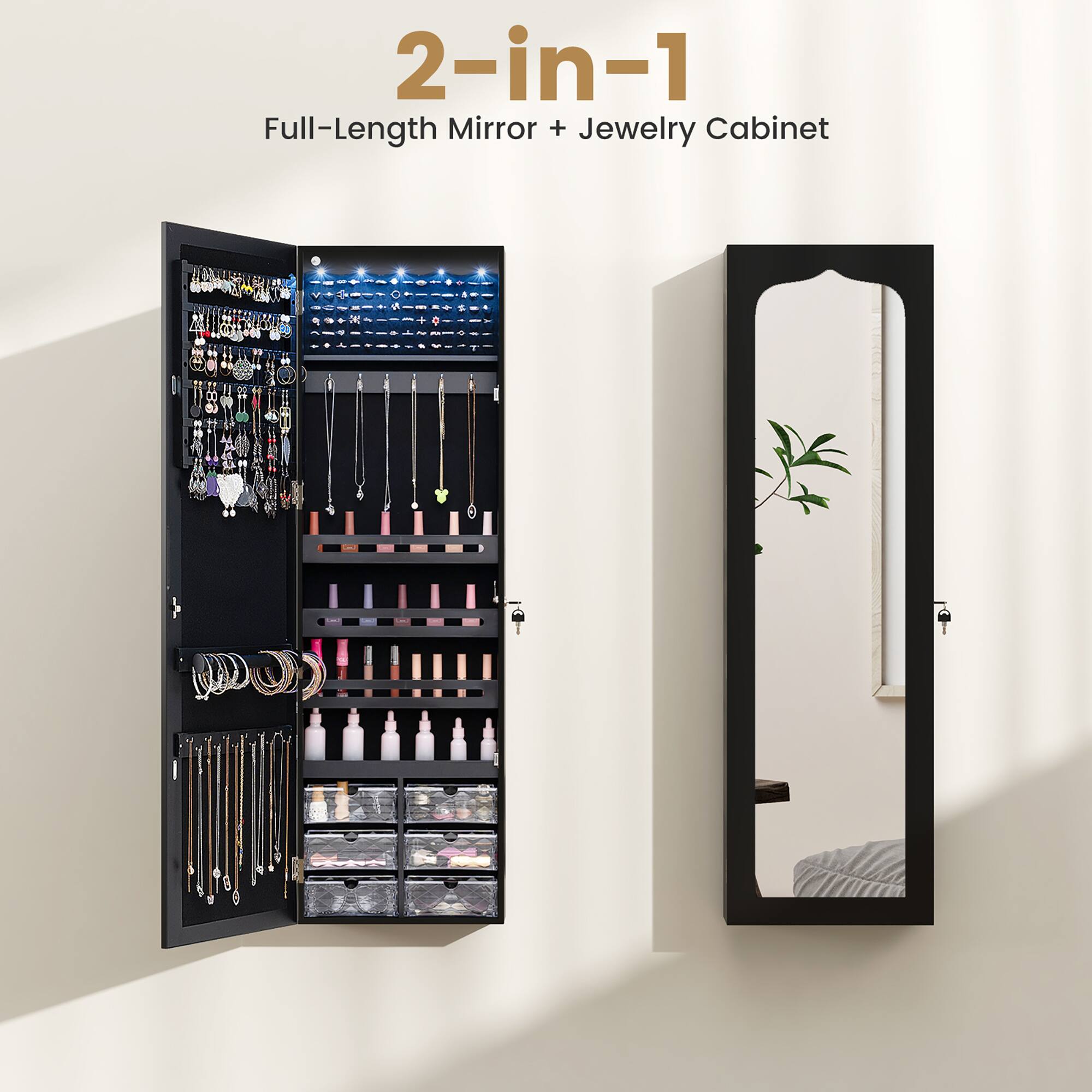 2-in-1  
Full-Length Mirror + Jewelry Cabinet