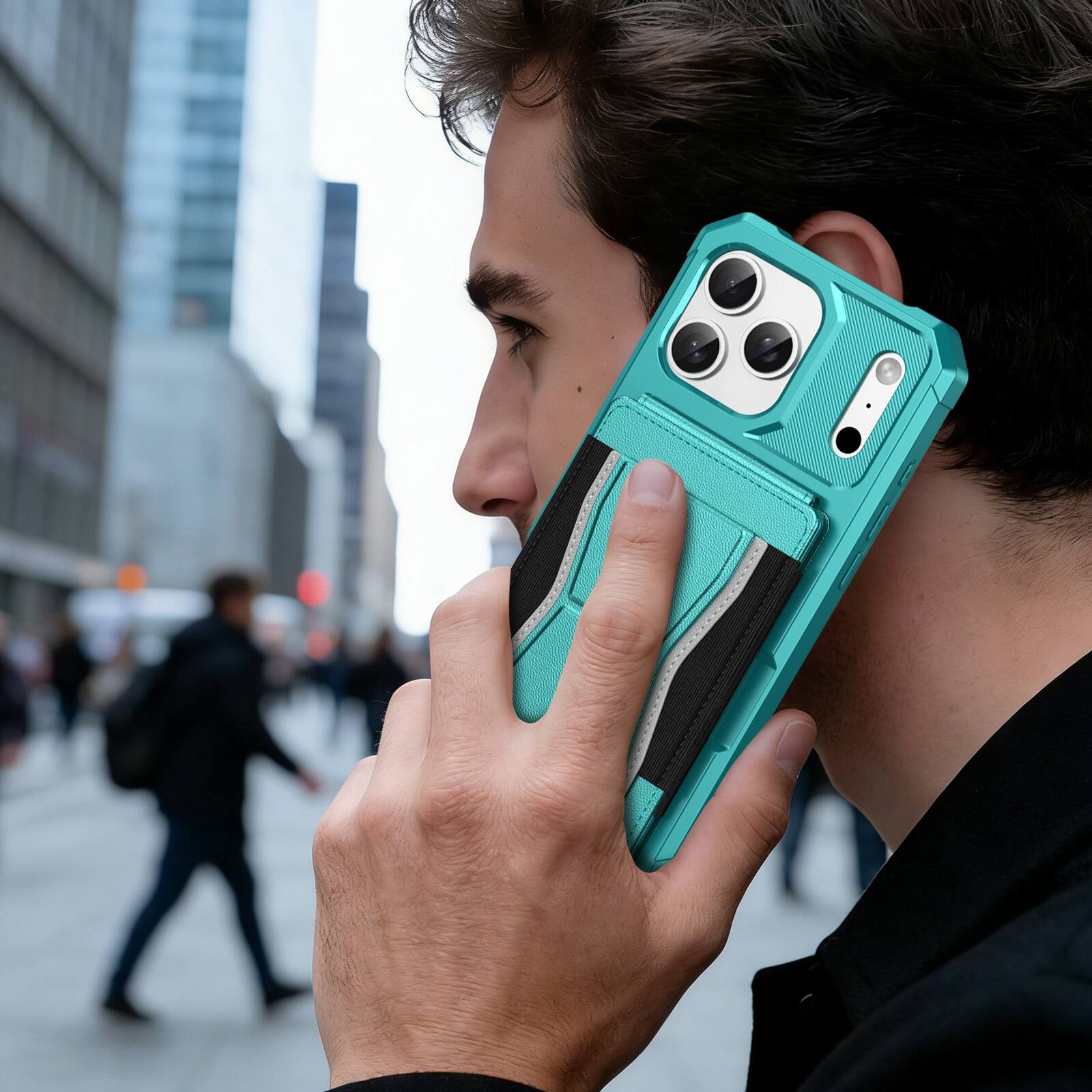 Alt View 3. UUCOVER - Wallet Case for Apple iPhone 17 Pro Max with Elastic Card Slot Holder and Kickstand, Shockproof Drop Protection Cover - Green.