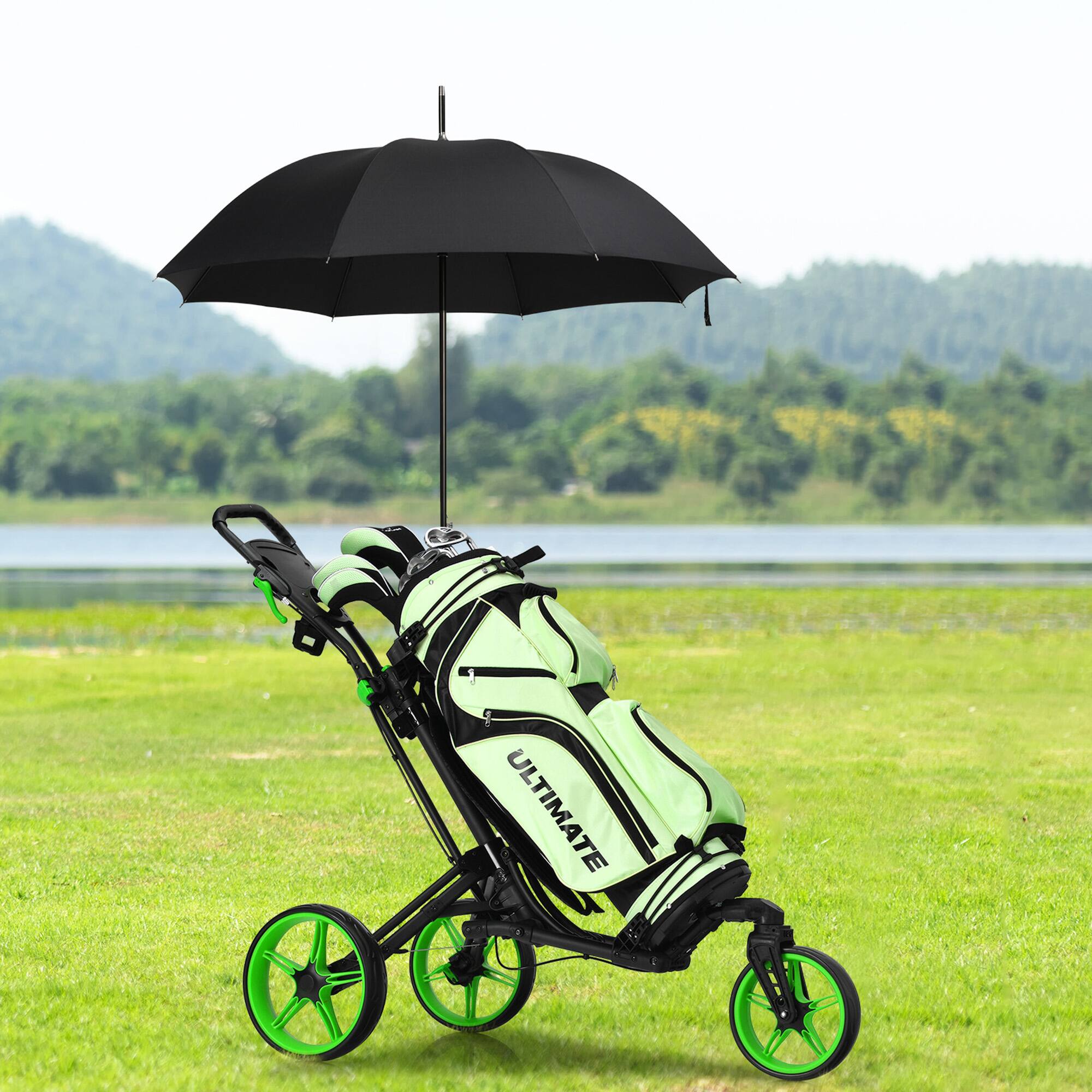 Alt View 2. Gymax - Gymax 3 Wheels Foldable Golf Push Pull Cart Trolley w/ Adjustable Handle Brake Green - Green.