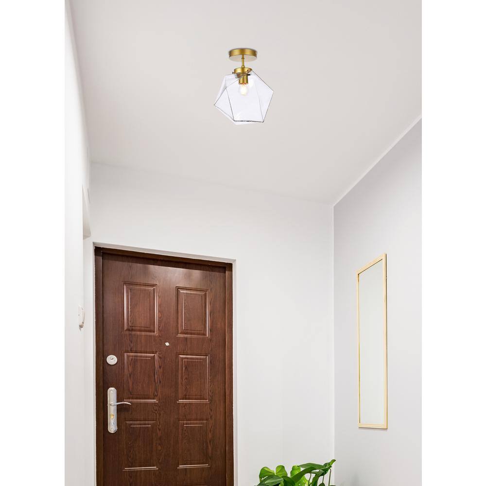 Alt View 3. Living District - Lawrence 1 light brass and clear glass flush mount - Brass And Clear.