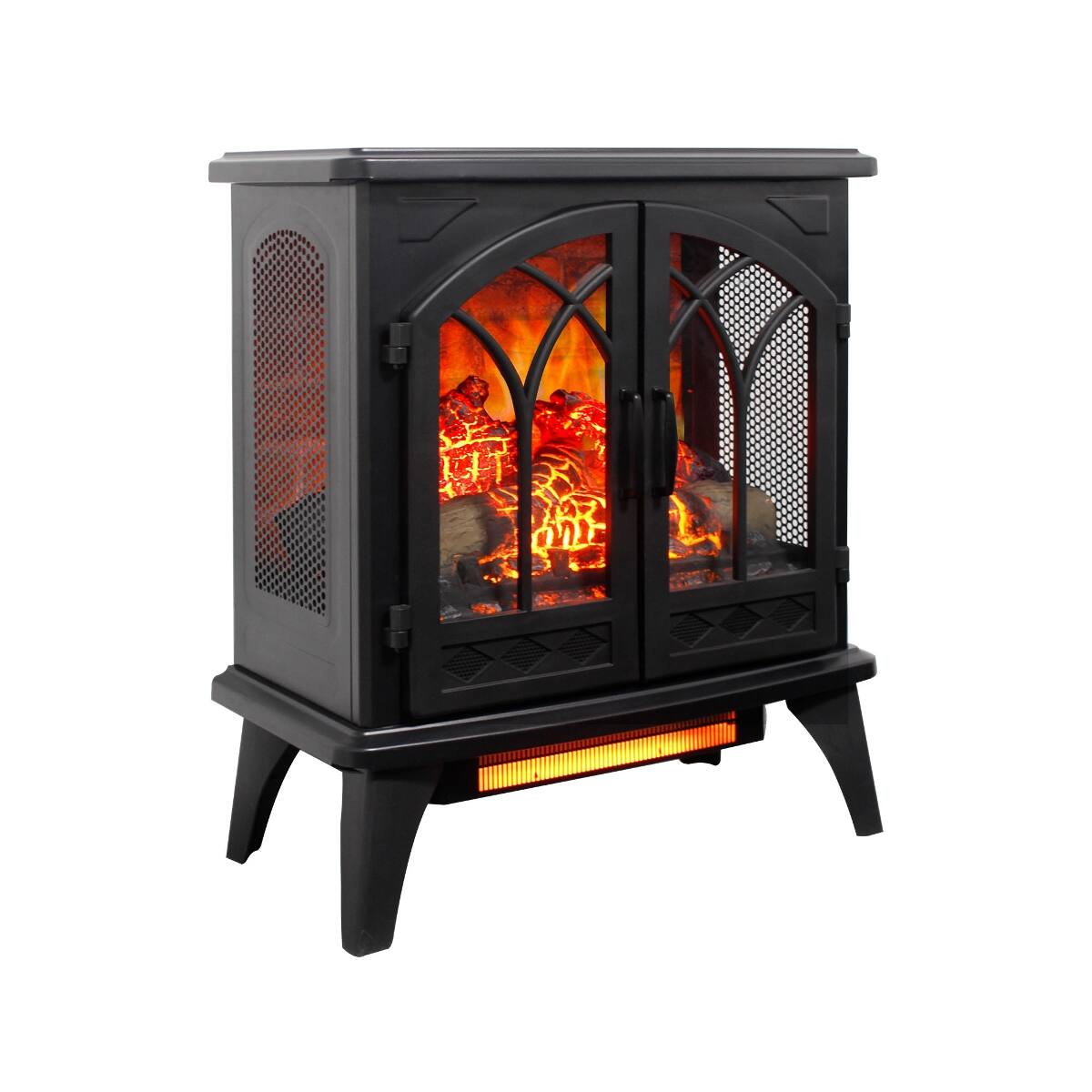 Angle. Loheer - 24 inch electric fireplace stove Freestanding Infrared Quartz Heater with 3D Flame and Remote Control Antique - Antique Black.