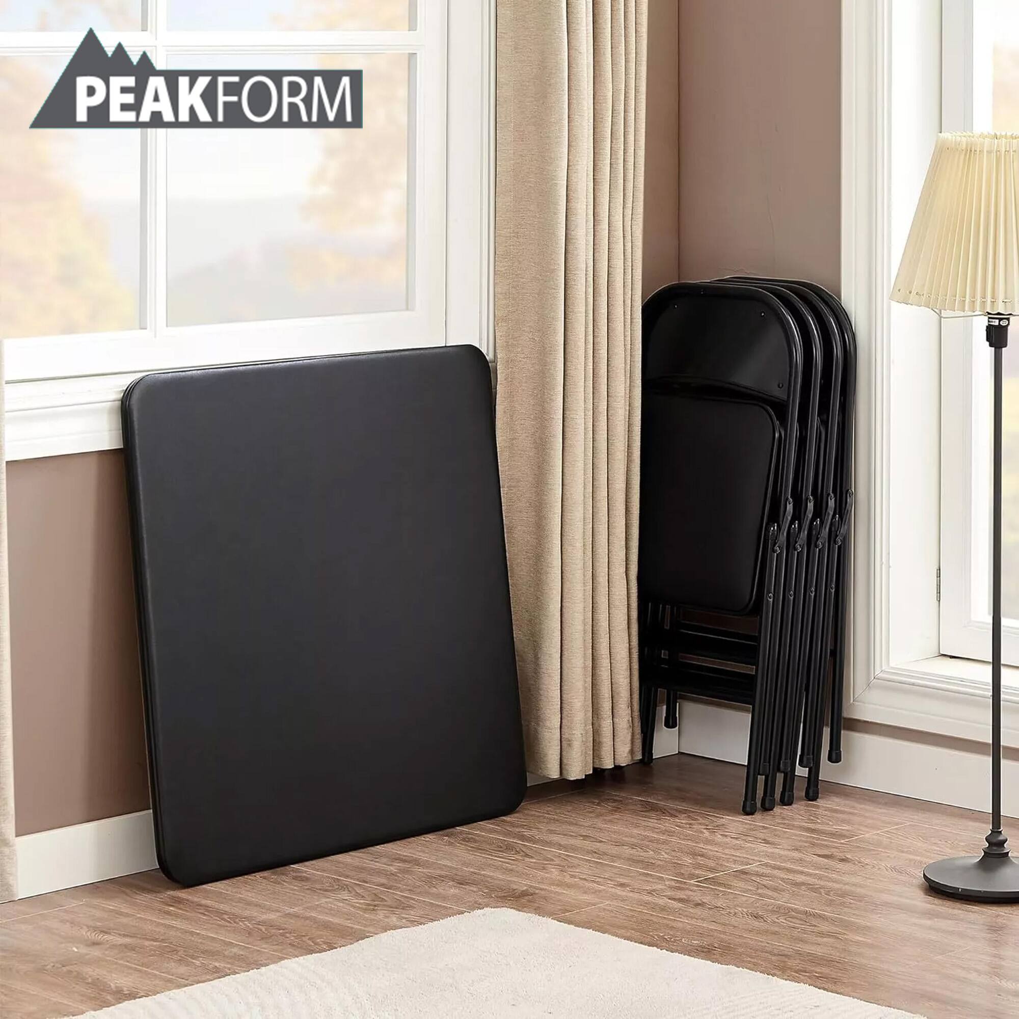 Alt View 3. Peakform - Peakform 5 Piece Folding Vinyl Tables and Chairs for Home Use and Indoor Spaces - black.