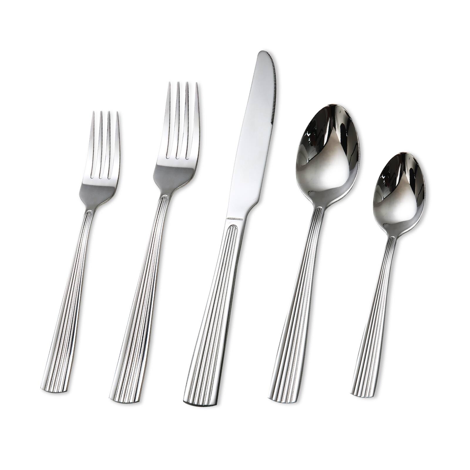 Front. KOOMADE - KOOMADE Flatware Empire20/ 40/45Pcs Stainless Steel Textured Finish Dishwasher Safe Includes Salad Fork Knife Spoon - 20PCS.