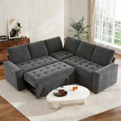 Front. CarterChairr - Vipbear 5 Seat Modular Sectional Sofa with USB Ports, Adjustable Backrest, Storage Seats, Tool-Free Assembly,Dark Gray - Gray.