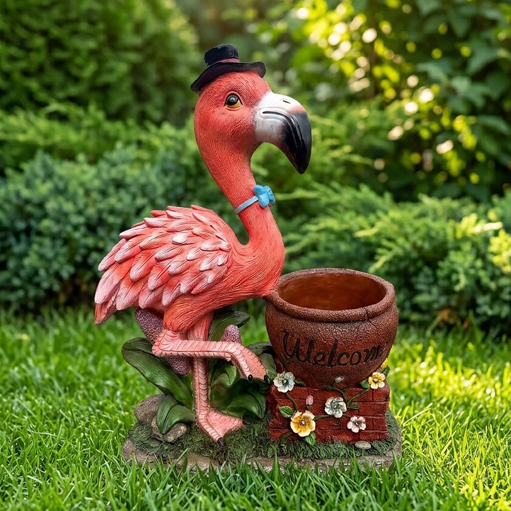 Left. Anysun - Outdoor Sculpture Flamingo Flower Pot Planter – Unique Yard Statue Decoration, Lawn Outdoor Ornament, Left Facing - Pink.